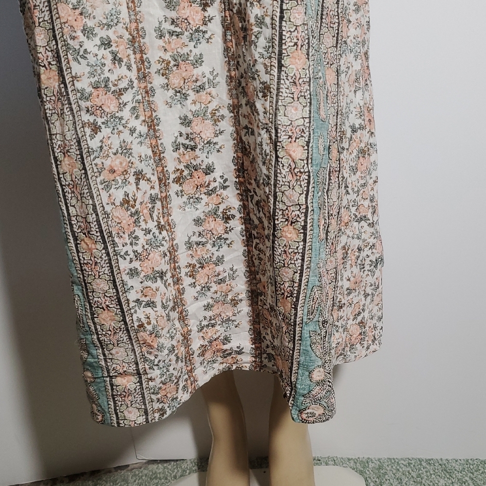 D'ASCOLI Cotton Midi Dress Large Ruffle-Trim Maxi Dress in Cream Green - Picture 3 of 13